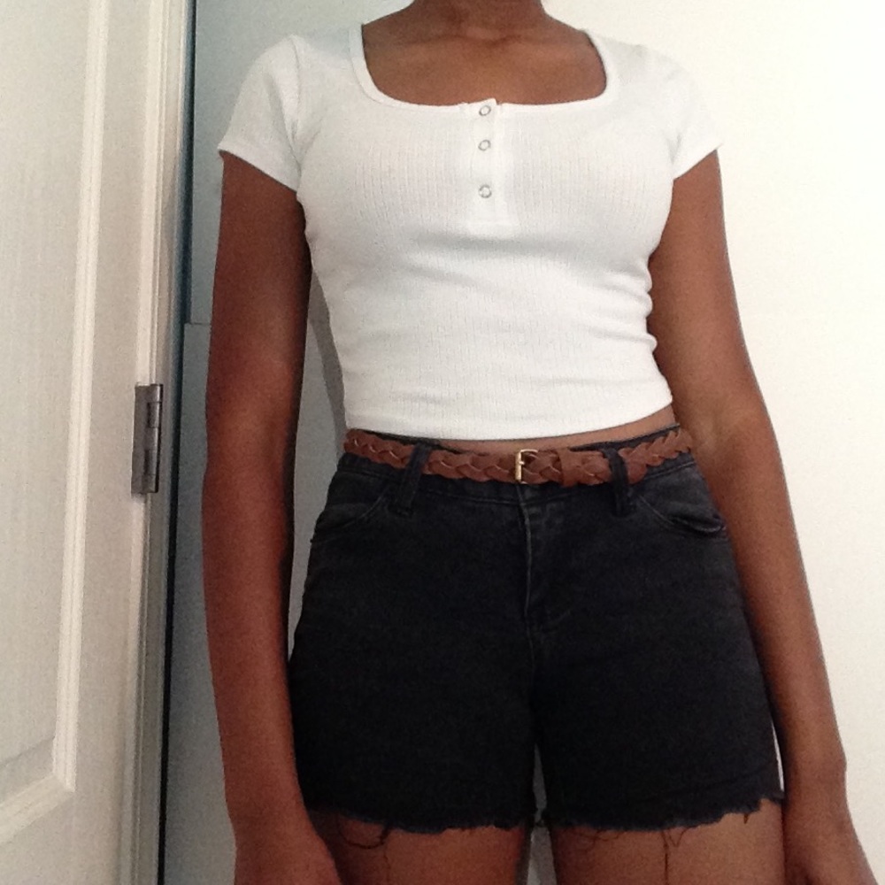 Distressed Black Shorts